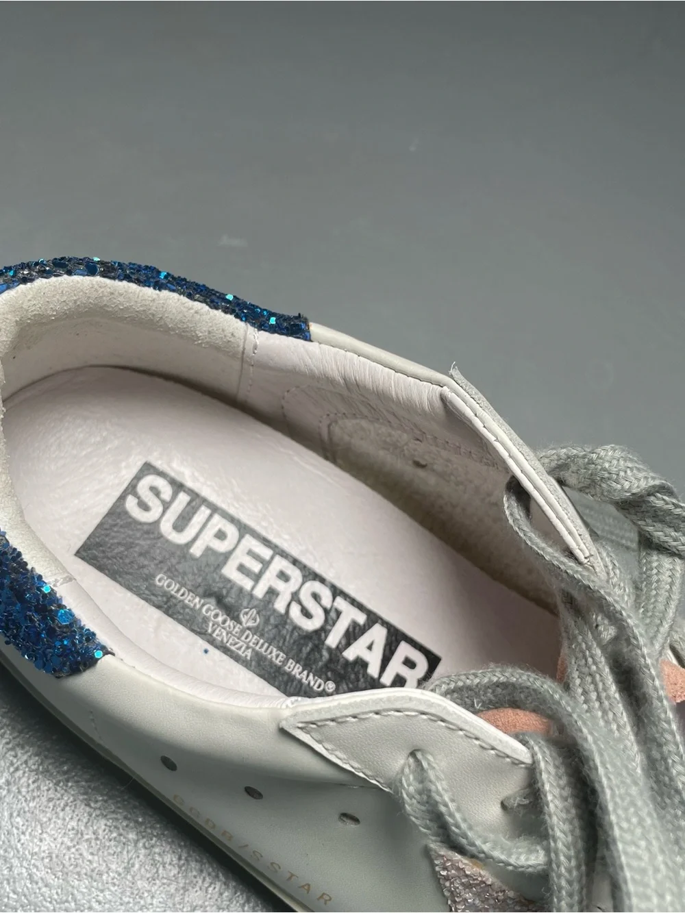 Golden Goose White Sneakers with Pink Star and Blue Glitter Heel Size 38 - Picture 7 of 8